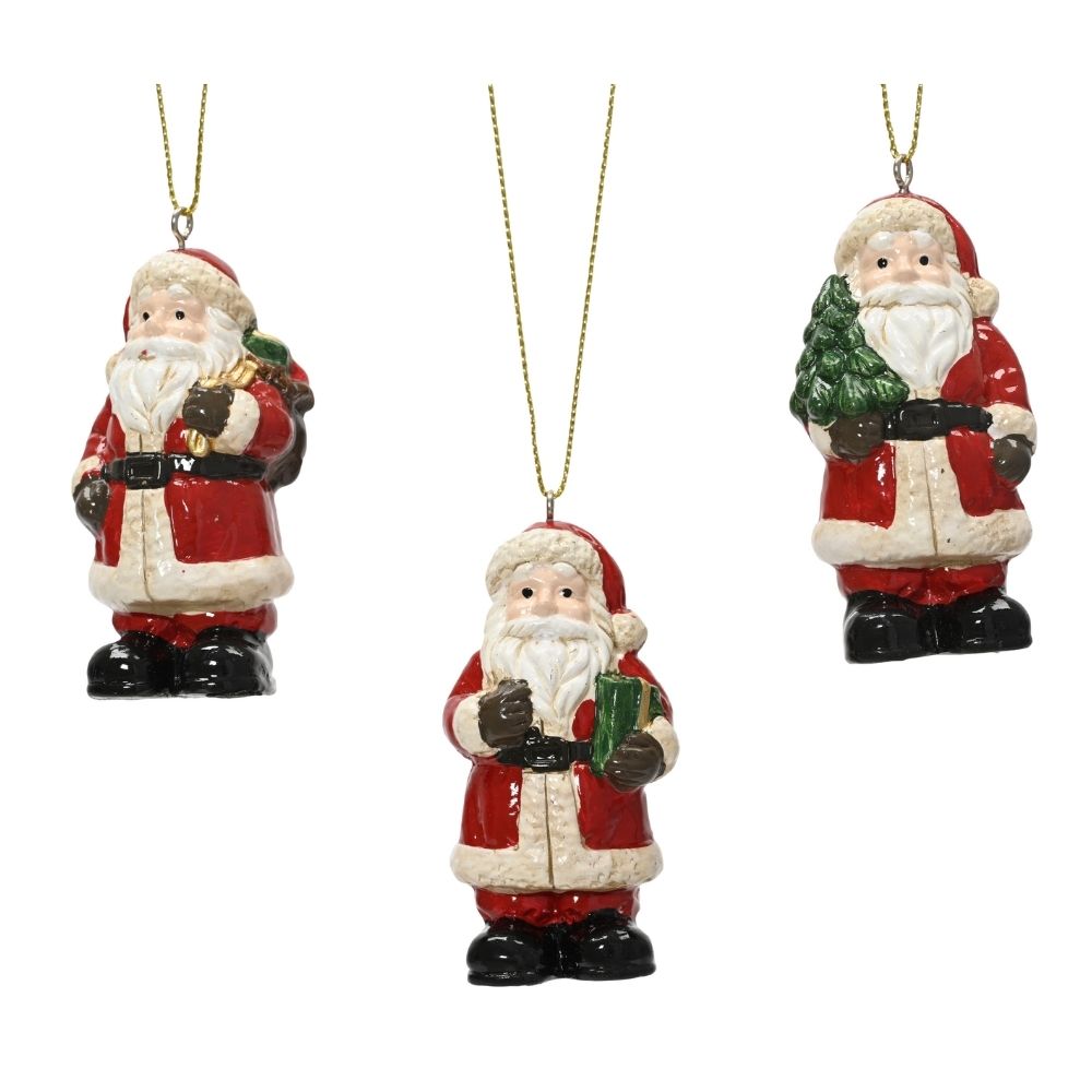 Decoris 7.5cm Glazed Terracotta Classic Santa Hanging Decoration - (Choice of 3)