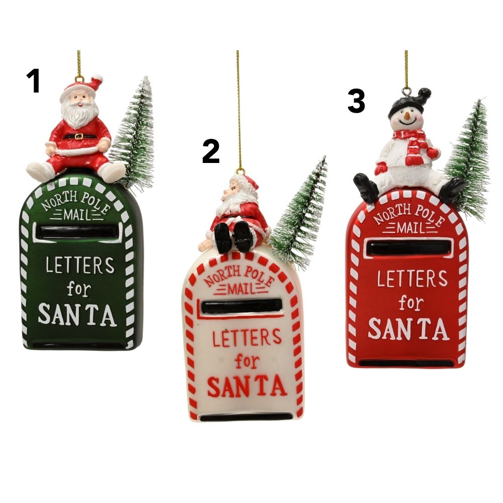 Decoris 12.5cm Glass Character on Mailbox Hanging Decoration - (Choice of 3)