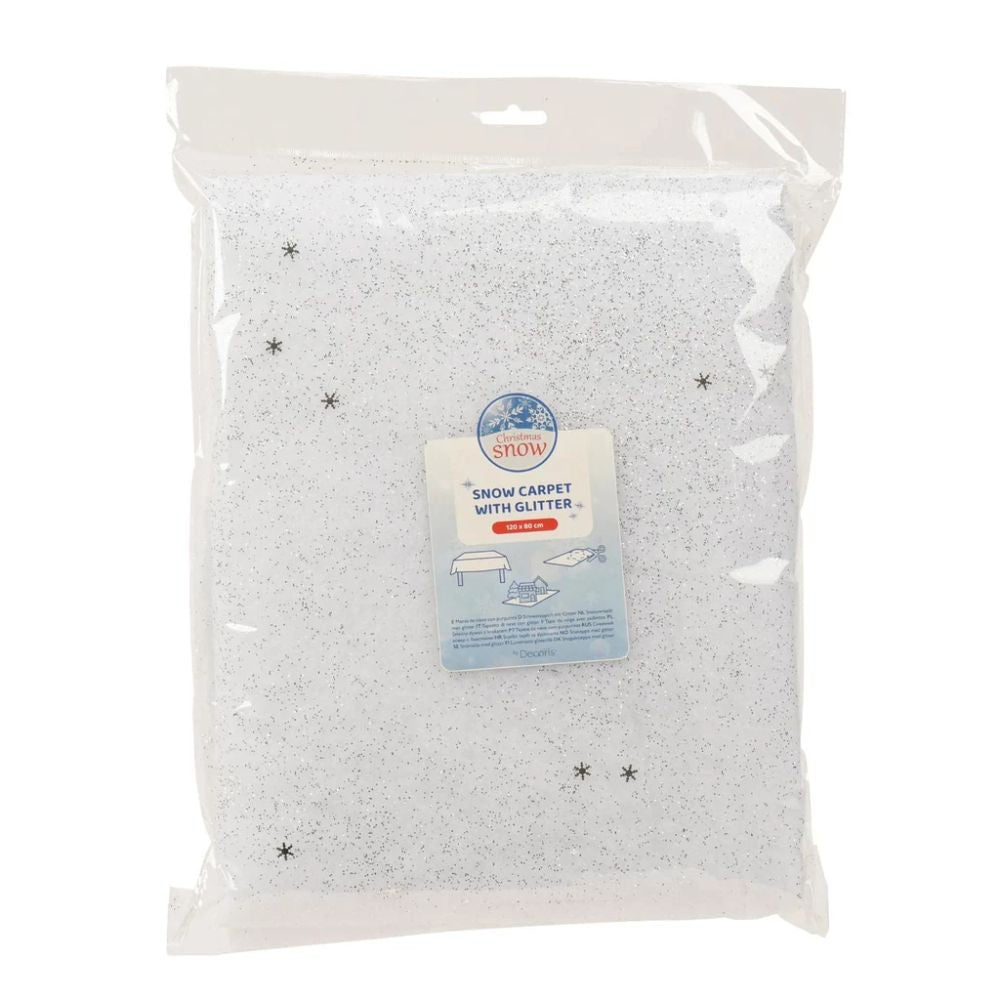 Decoris 120cm x 80cm Snow Carpet with Glitter - White with Silver