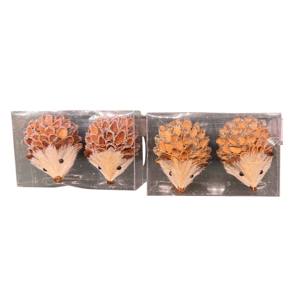 Decoris 12cm Pinecone Hedgehogs on Clip Tree Decoration - (Choice of 2)