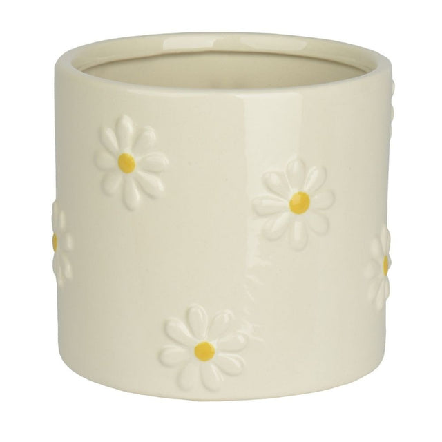 Decoris 13cm Dolomite Daisy Glazed Planter - Old Railway Line Garden Centre