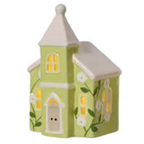 Decoris 14.5cm Porcelain LED House (Choice of 3) - Green/White - Old Railway Line Garden Centre