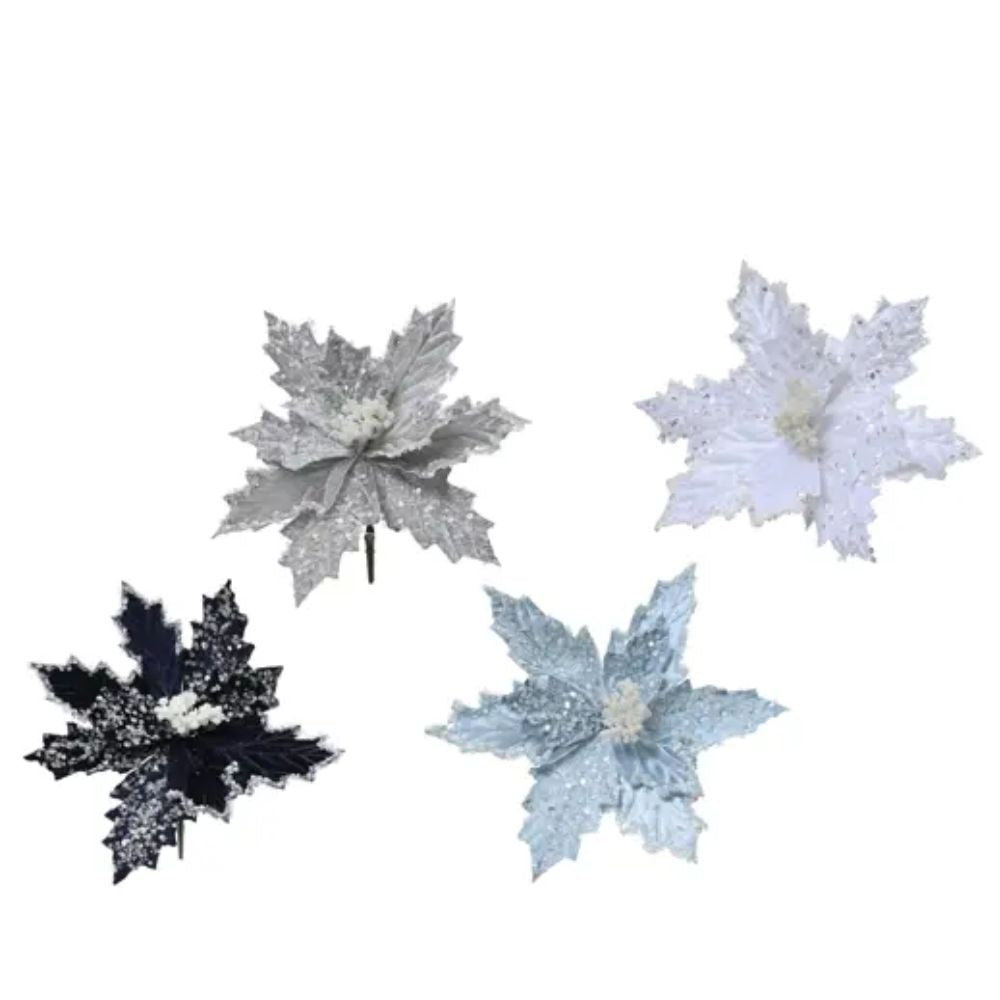 Decoris 14cm Poinsettia on Clip (Choice of 4)