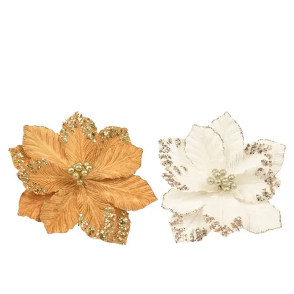 Decoris 15cm Velvet Clip On Poinsettia (Choice of 2)