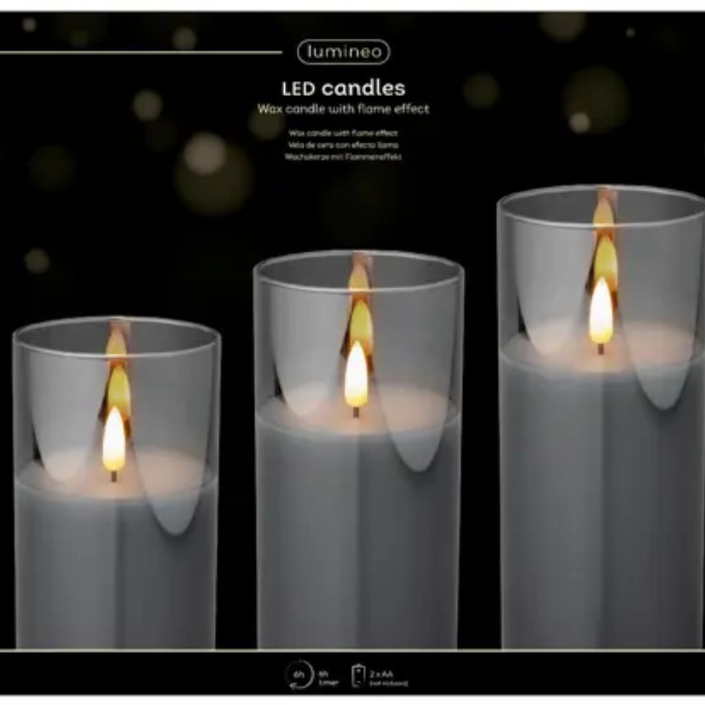 Decoris 17cm LED Glass Wax Candles (Set of 3)