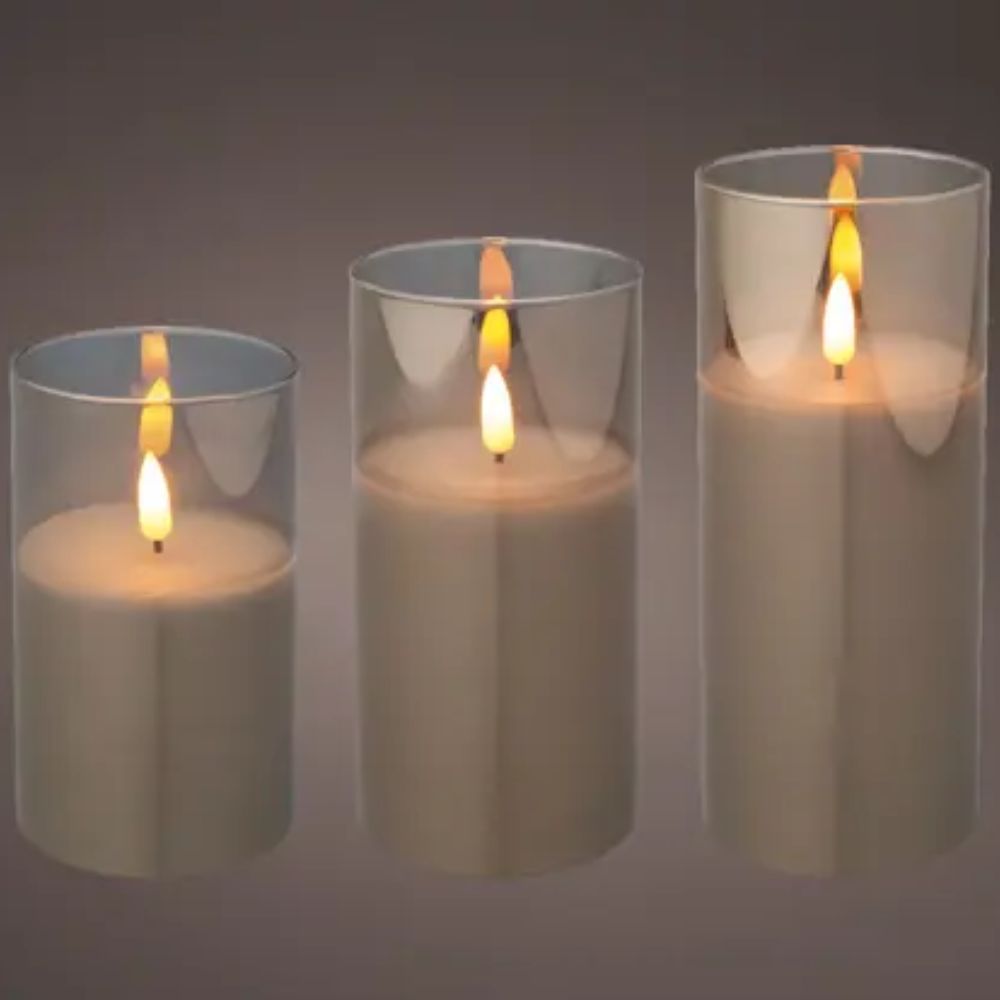 Decoris 17cm LED Glass Wax Candles (Set of 3)