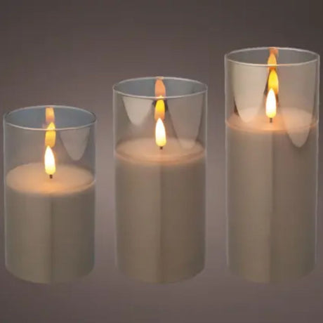 Decoris 17cm LED Glass Wax Candles (Set of 3)