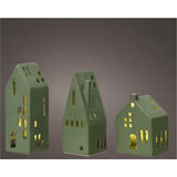 Decoris 18.5cm Green Stoneware Tealight House (Choice of 3)