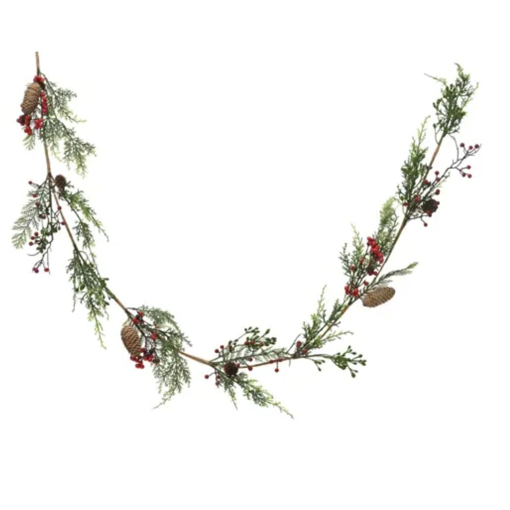 Decoris 180cm Pinecones and Red Berries Garland