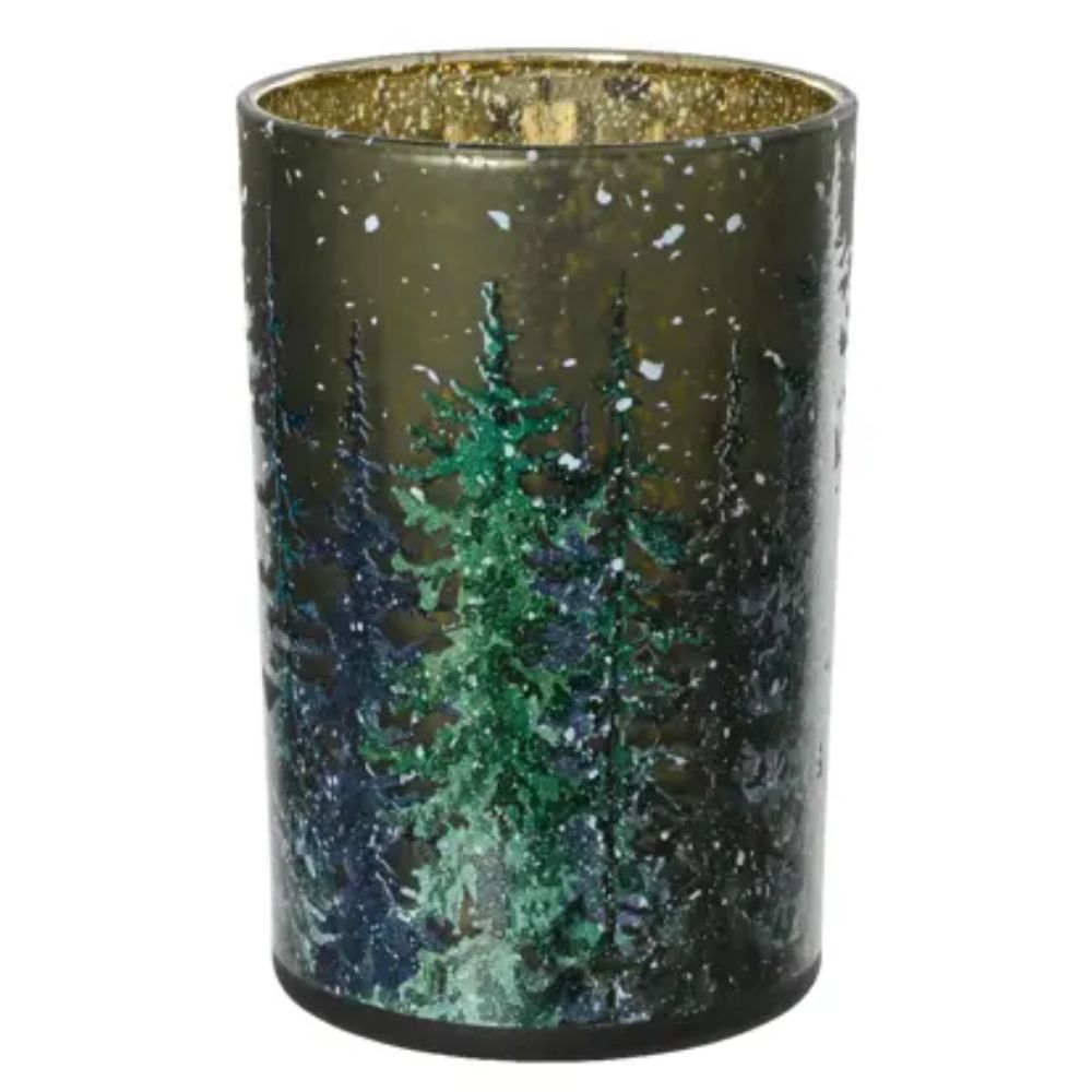 Decoris 18cm Green Hurricane Glass Tea Light Holder