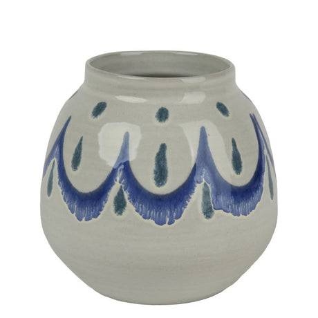 Decoris 18cm Terracotta Vase - White/Blue - Old Railway Line Garden Centre