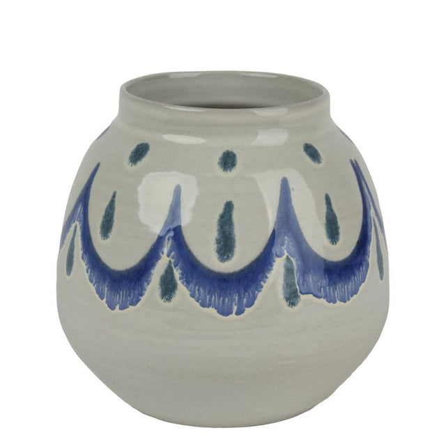 Decoris 18cm Terracotta Vase - White/Blue - Old Railway Line Garden Centre