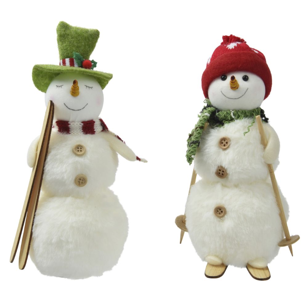 Decoris 21cm Polyester Skiing Snowman Ornament (Choice of 2)