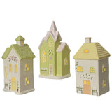 Decoris 22cm Porcelain LED House (Choice of 3) - Green/White - Old Railway Line Garden Centre