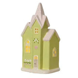 Decoris 22cm Porcelain LED House (Choice of 3) - Green/White - Old Railway Line Garden Centre