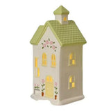 Decoris 22cm Porcelain LED House (Choice of 3) - Green/White - Old Railway Line Garden Centre