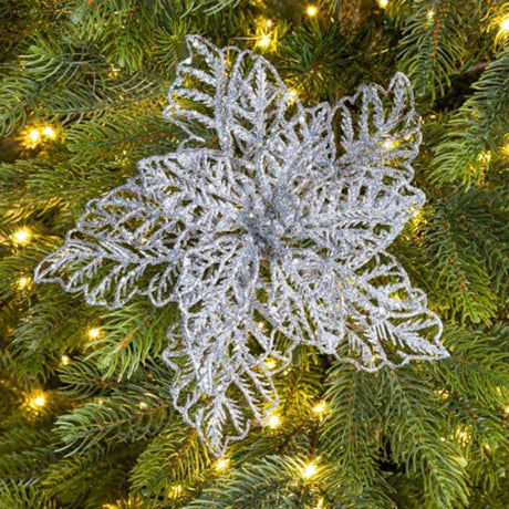 Decoris 23.5cm Silver Poinsettia on Clip