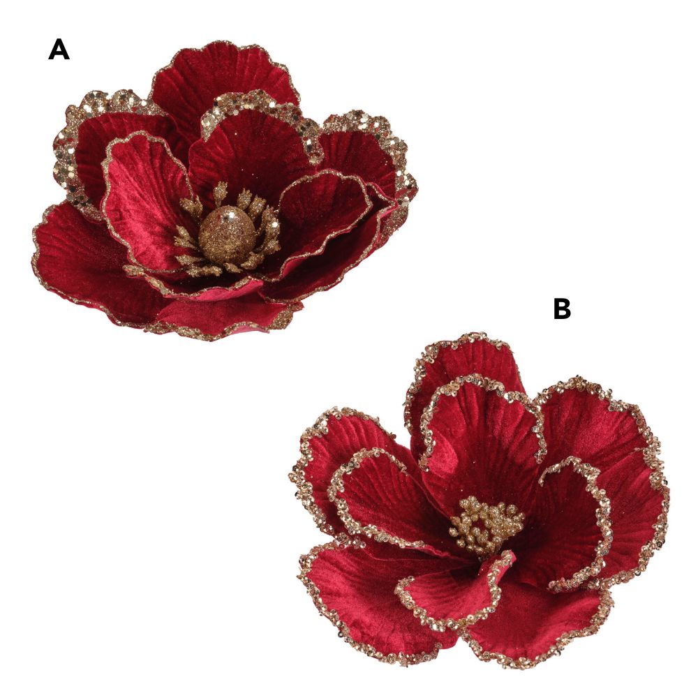 Decoris 23cm Velvet Glitter Flower Clip (Choice of 2)