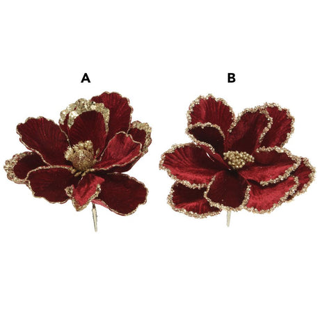 Decoris 23cm Velvet Glitter Flower Clip (Choice of 2)