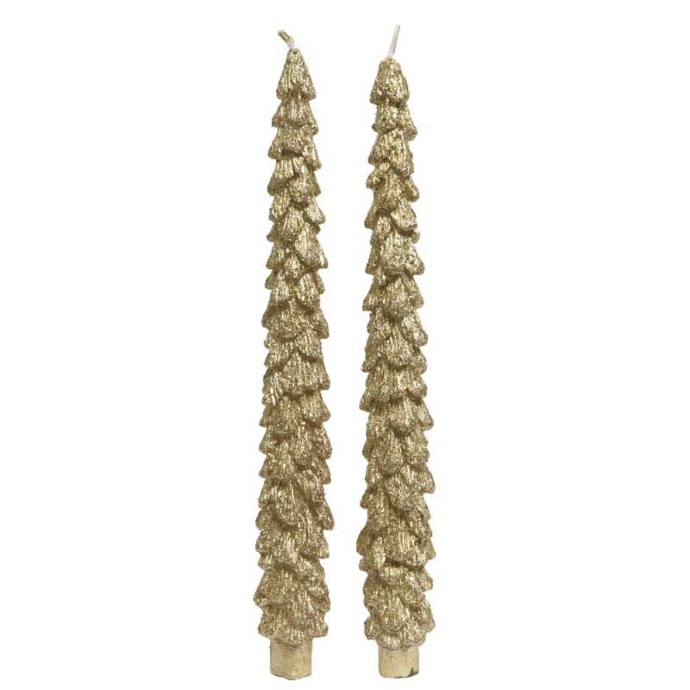 Decoris 25cm Gold Glitter Christmas Tree Dinner Candle