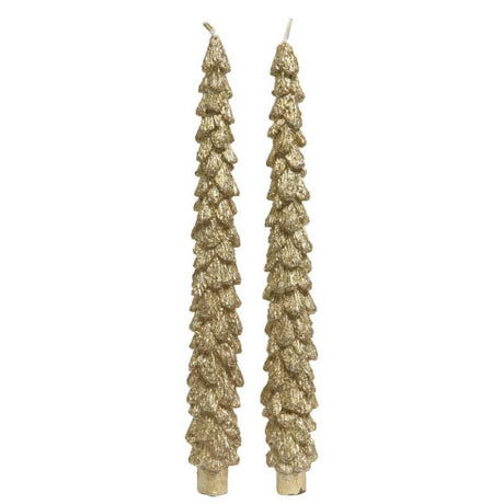Decoris 25cm Gold Glitter Christmas Tree Dinner Candle