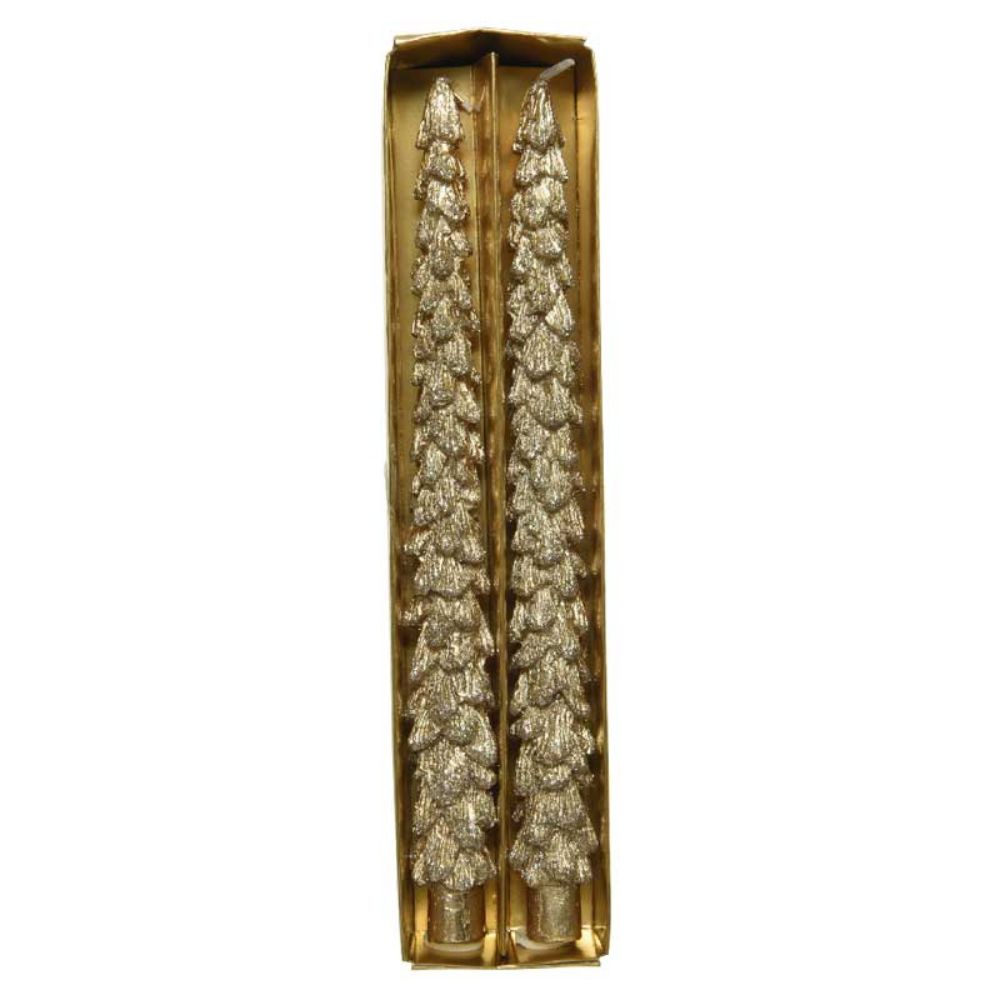 Decoris 25cm Gold Glitter Christmas Tree Dinner Candle