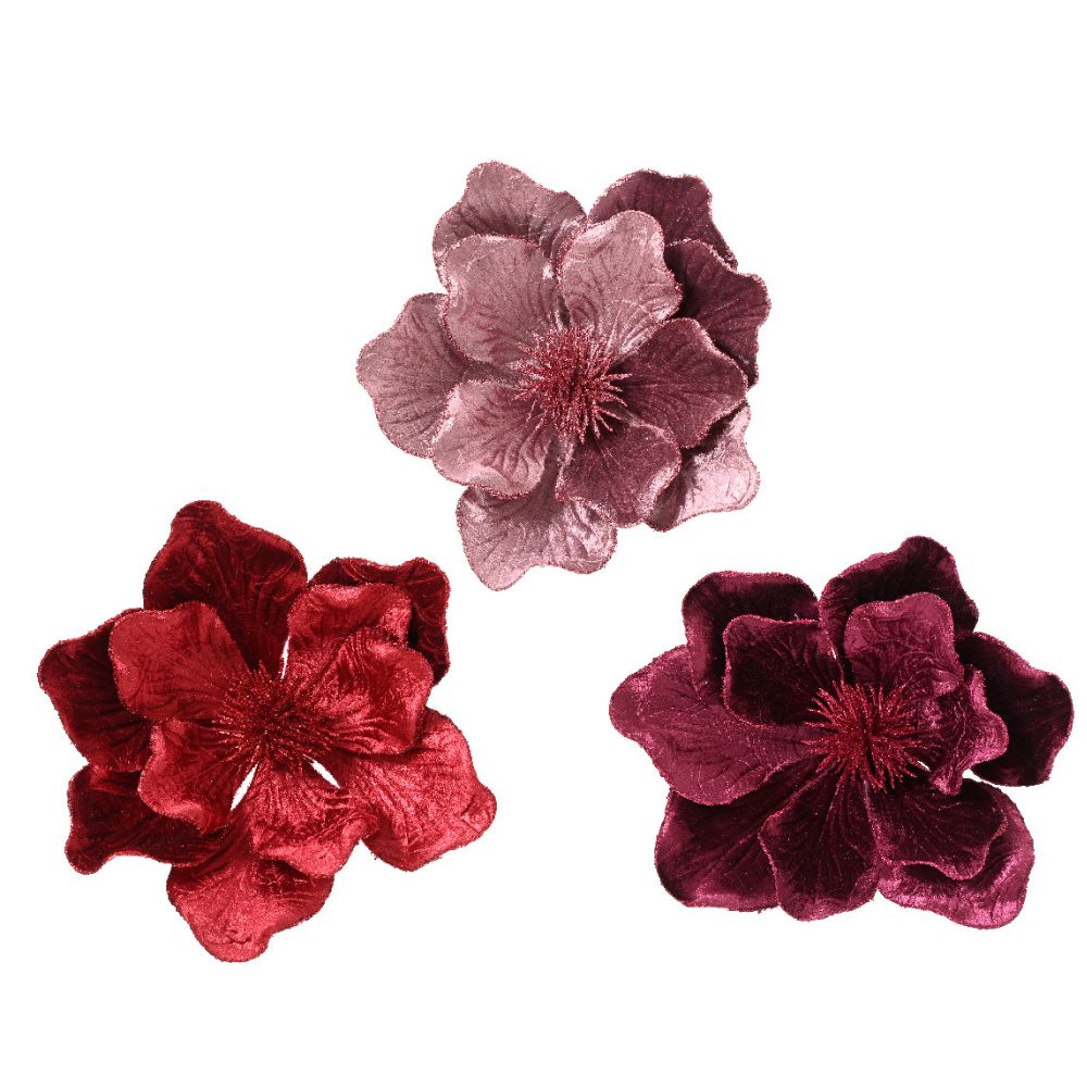 Decoris 25cm Velvet Glitter Magnolia Clip (Choice of 3)