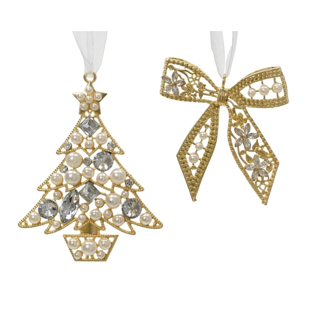 Decoris 9.5cm Festive Shapes Gem & Bead Hanging Decoration - (Choice of 2)