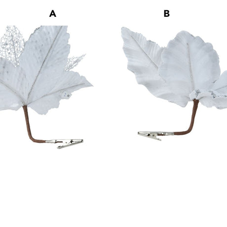 Decoris 27cm White Poinsettia with Sequin Petal Clip (Choice of 2)