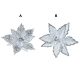 Decoris 27cm White Poinsettia with Sequin Petal Clip (Choice of 2)