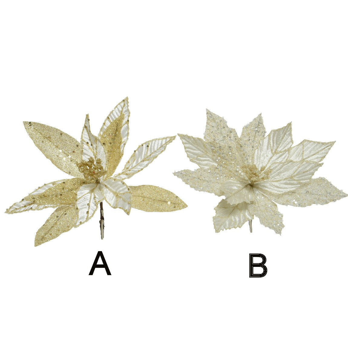 Decoris 28cm Ivory & Gold Pearl Glitter Flower (Choice of 2)