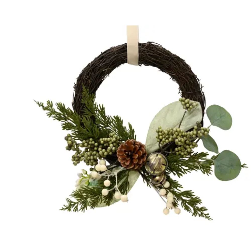 Decoris 28cm White Berry & Pinecone Half Wreath