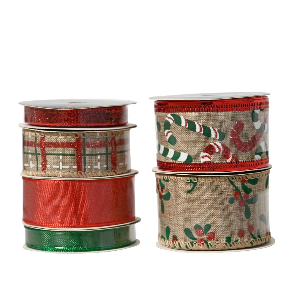 Decoris 2m Red & Green Print Ribbon (Choice of 6)
