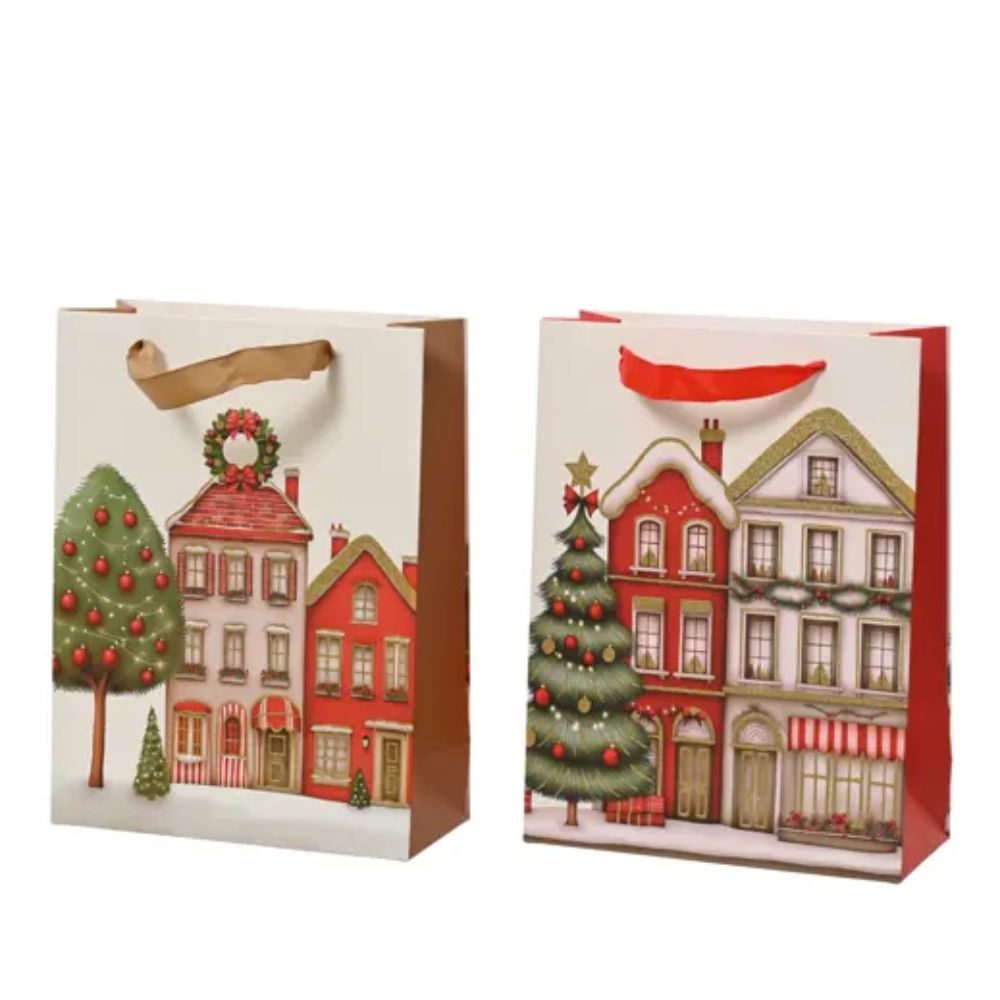 Decoris 32cm Glitter Houses Paper Gift Bag (Choice of 2