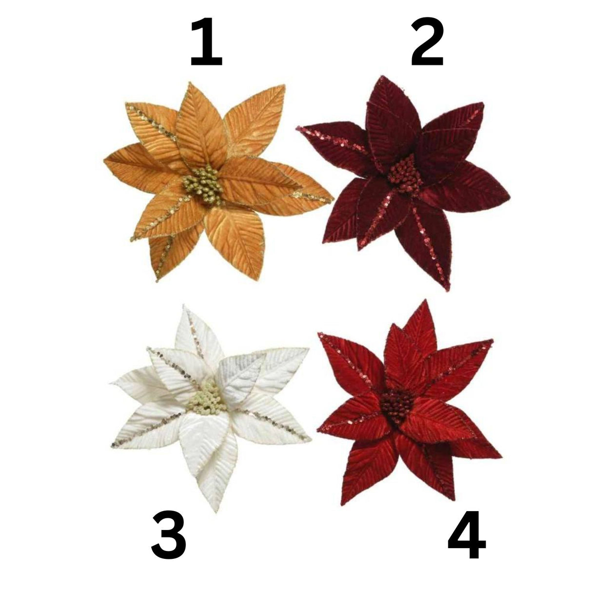 Decoris 32cm Velvet Poinsettia on Clip with Spangles (Choice of 4)
