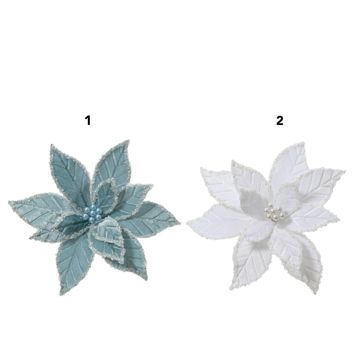 Decoris 32cm Velvet/White Poinsettia on Clip (Choice of 2)