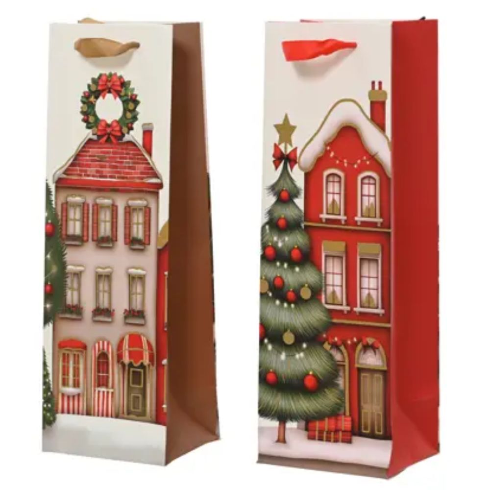 Decoris 36cm Christmas Houses Paper Gift Bag (Choice of 2)