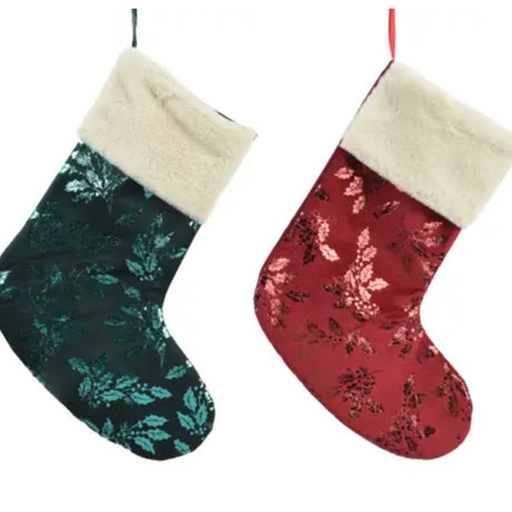 Decoris 37cm Foil Leaf Print Christmas Stocking (Choice of 2)