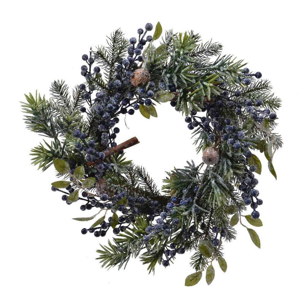 Decoris 40cm Frosted Blue Berry Willow Wreath