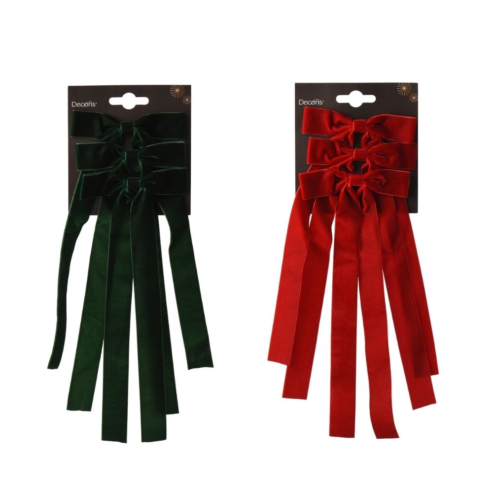 Decoris 40cm Velvet Bow Clip Decoration - Set of 3 - (Choice of 2)