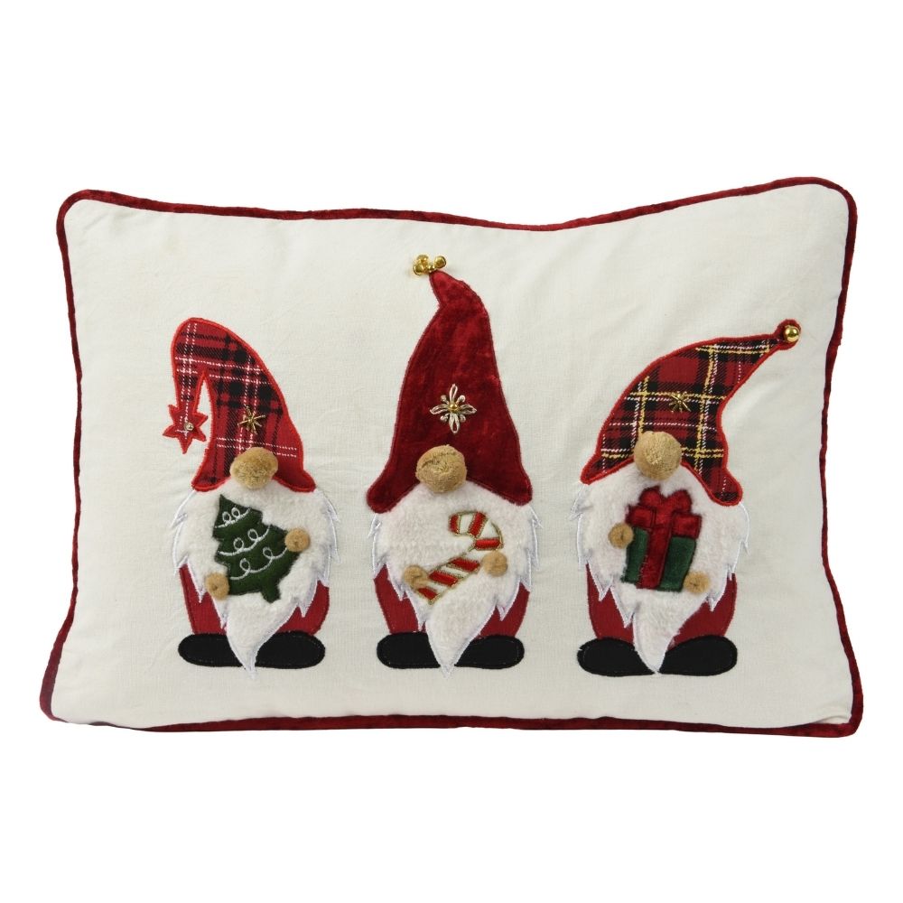 Decoris 50cm Three Gonks Cotton Cushion - White/Red