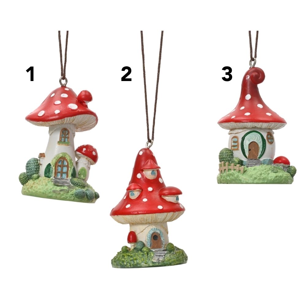 Decoris 6.5cm Mushroom Houses Hanging Decoration - (Choice of 3)