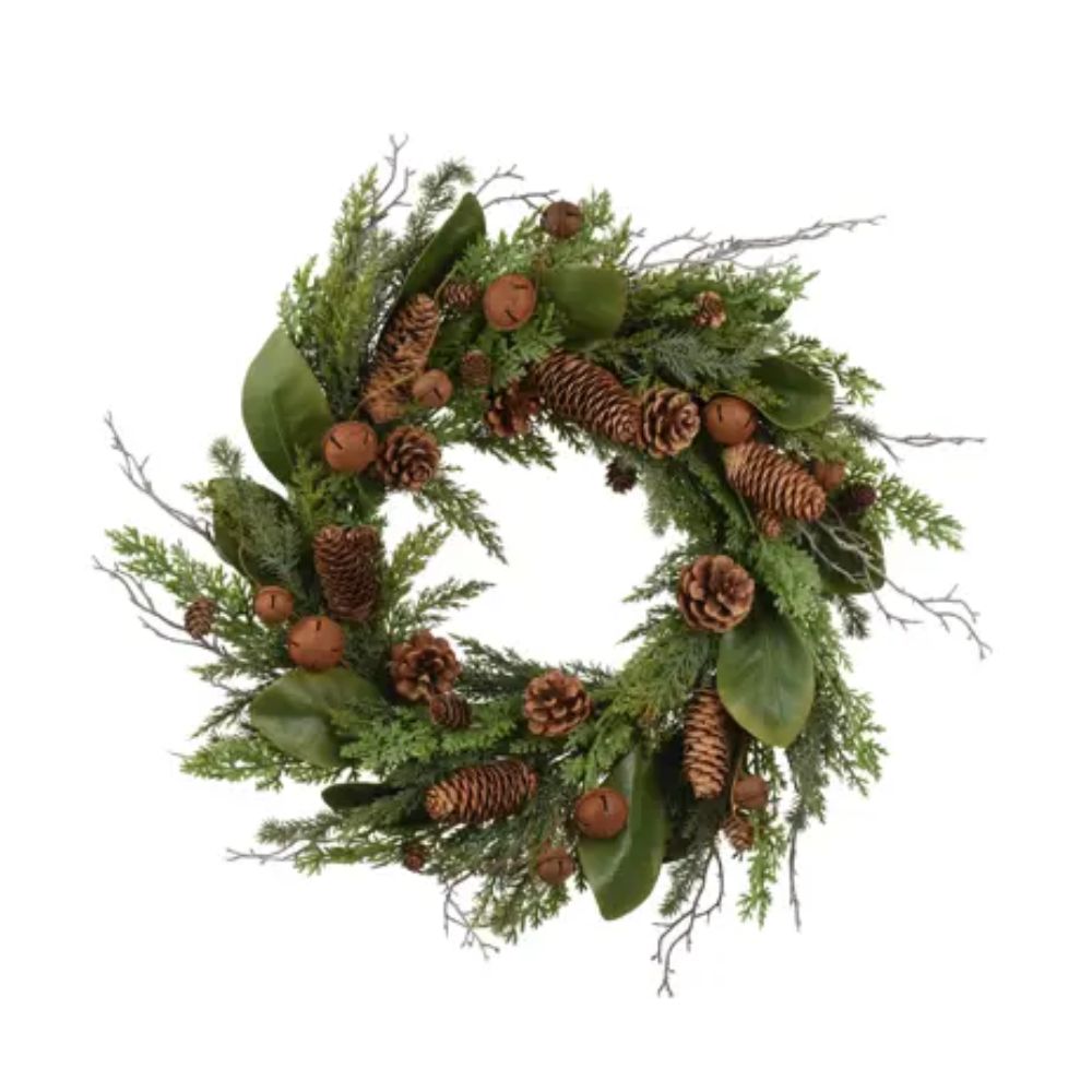 Decoris 60cm Pinecone & Iron Bell Indoor Wreath