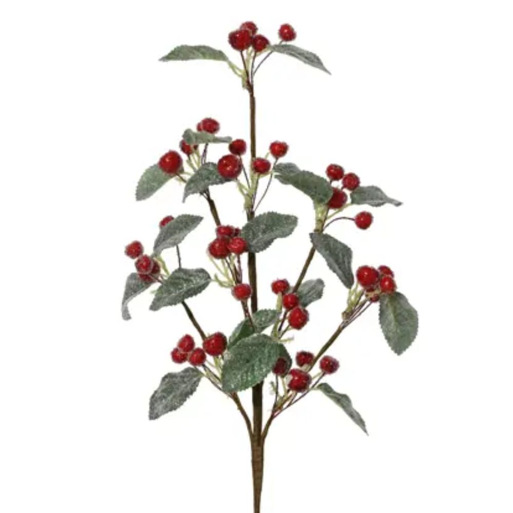 Decoris 65cm Red Berry and Green Artificial Leaf Spray