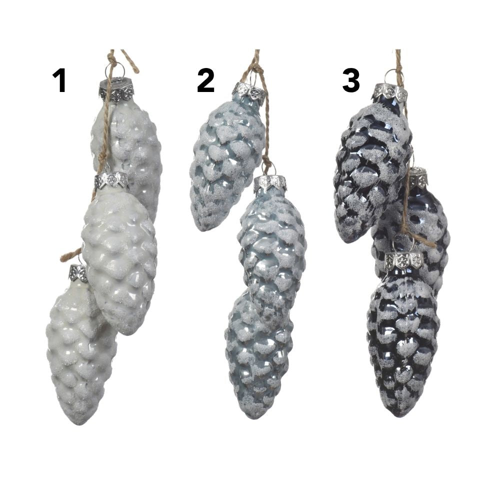 Decoris 6cm Chrome Glass Pinecones Hanging Decoration - (Choice of 3)