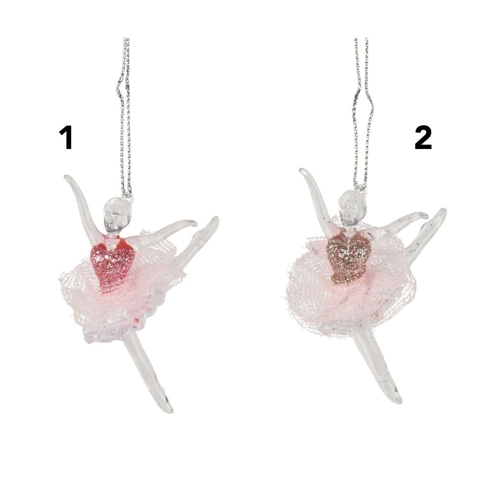 Decoris 7.2cm Dancing Ballerina Glitter Top Hanging Decoration - Pink - (Choice of 2)