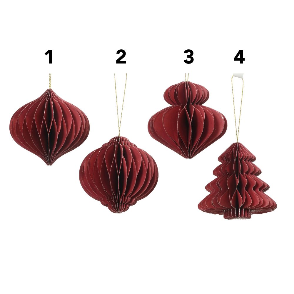 Decoris 8cm Festive Shapes Paper Hanging Decoration - Red/Gold - (Choice of 4)
