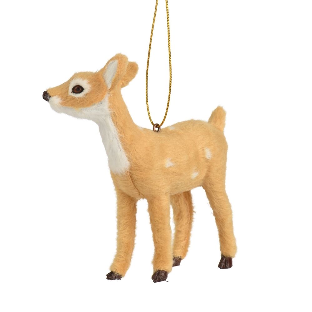 Decoris 9.5cm Fluffy Deer Hanging Decoration - (Choice of 3)