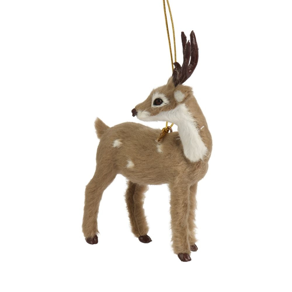 Decoris 9.5cm Fluffy Deer Hanging Decoration - (Choice of 3)