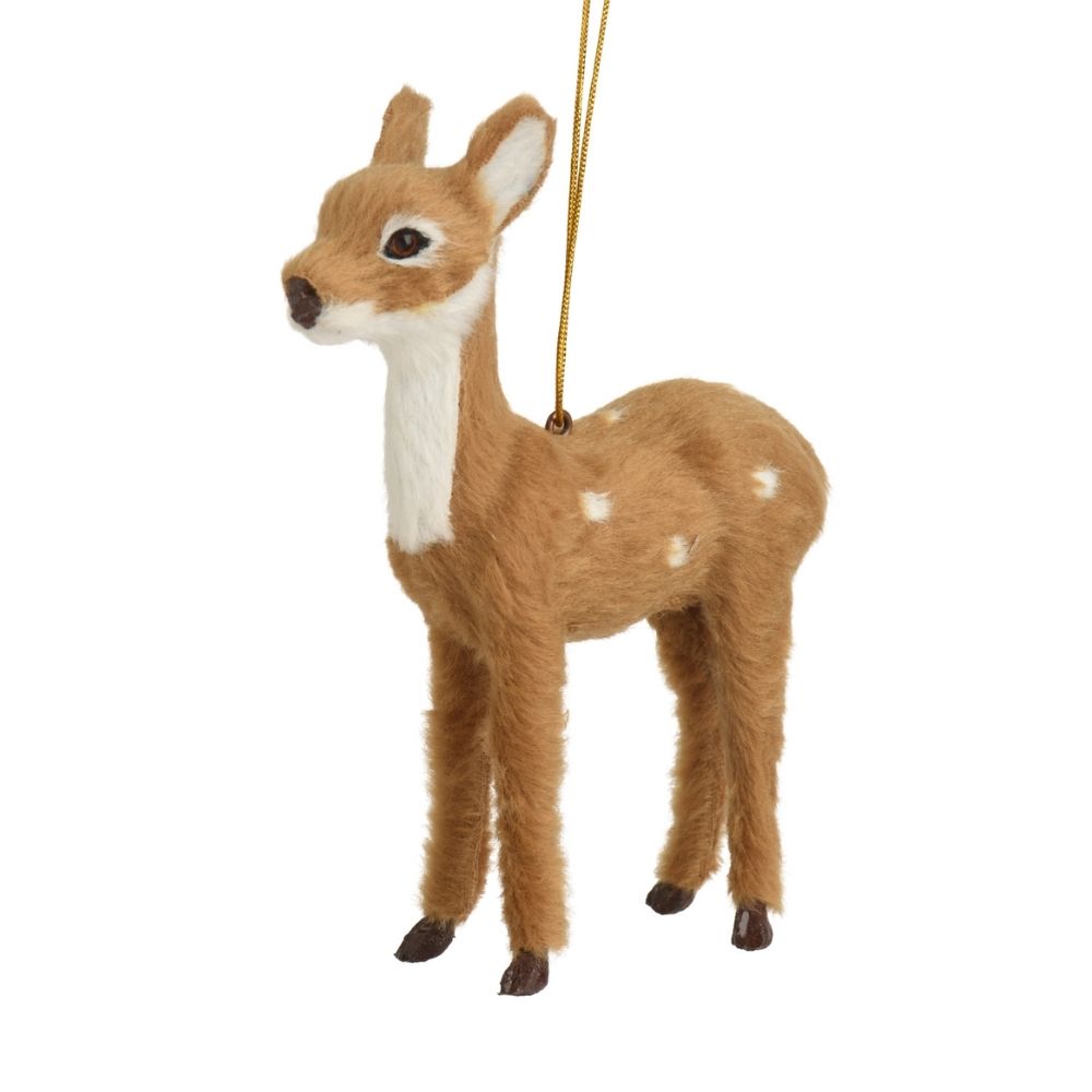 Decoris 9.5cm Fluffy Deer Hanging Decoration - (Choice of 3)